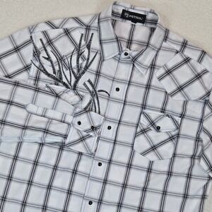 Petrol Western Shirt Mens XL White Black Plaid Tribal Embroidered Snap Front